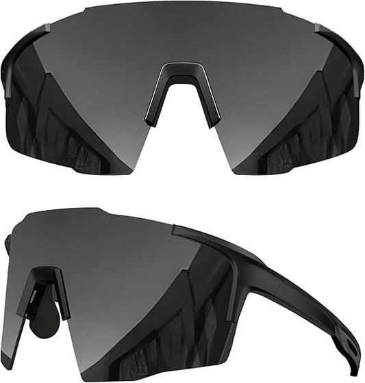 grinderPUNCH UV 400 Sports Sunglasses Cycling Glasses, Biking Goggles Running Hiking Golf Fishing Driving (Black Silver Mirrored)