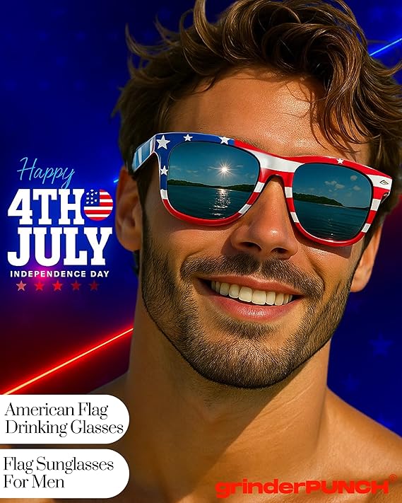 GrinderPUNCH American Flag Aviator Sunglasses - Gold Frame, UV400 Protection, Novelty Patriotic