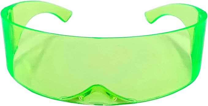 grinderPUNCH Futuristic Shield Sunglasses | Cyclops Cyberpunk Visor Glasses | 80s Alien Mono (Neon Green)