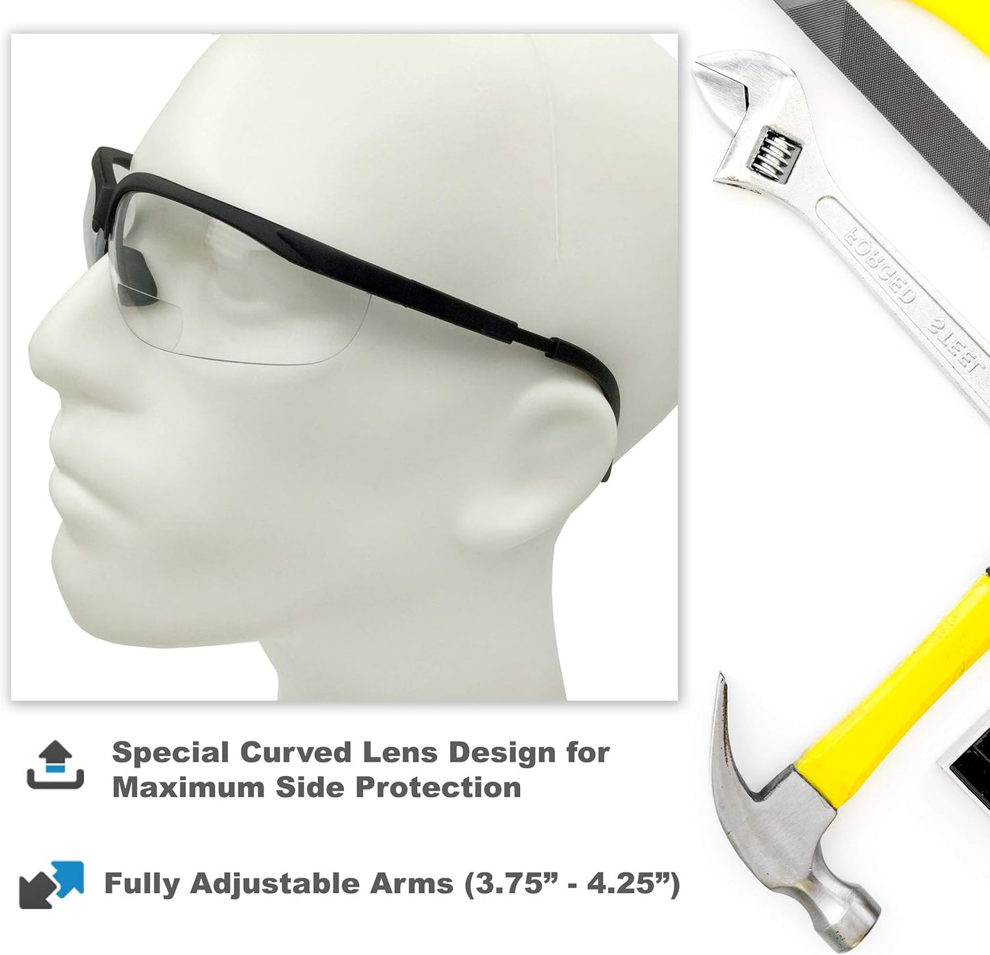 grinderPUNCH 3 Pairs Combo Bifocal Safety Reading Glasses - Assorted Colors Clear Black Yellow Lens - With Side Cover (Diopter +1.00)