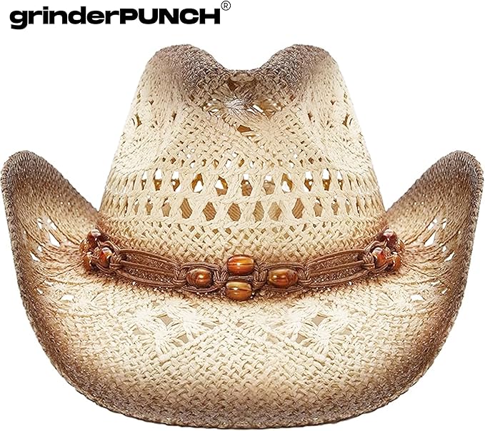 Western Outback Cowboy Hat Men's Women's Style Classic Straw Western Cowgirl Hat (Biege)