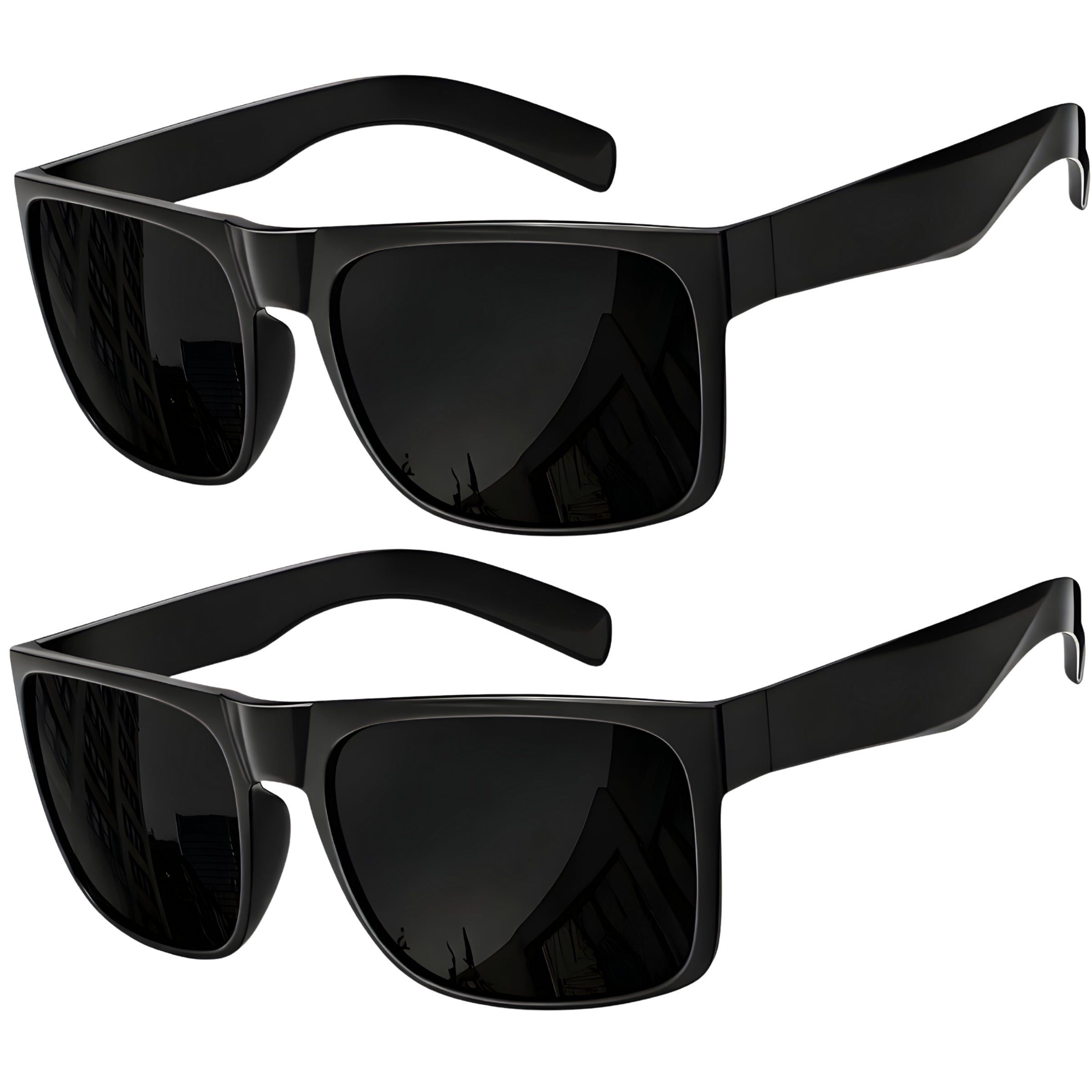 grinderPUNCH 2 Pack XL Polarized Big Wide Frame Large Head Fit Sunglasses for Sports Driving Fishing Glasses (Black Polarized Lens)