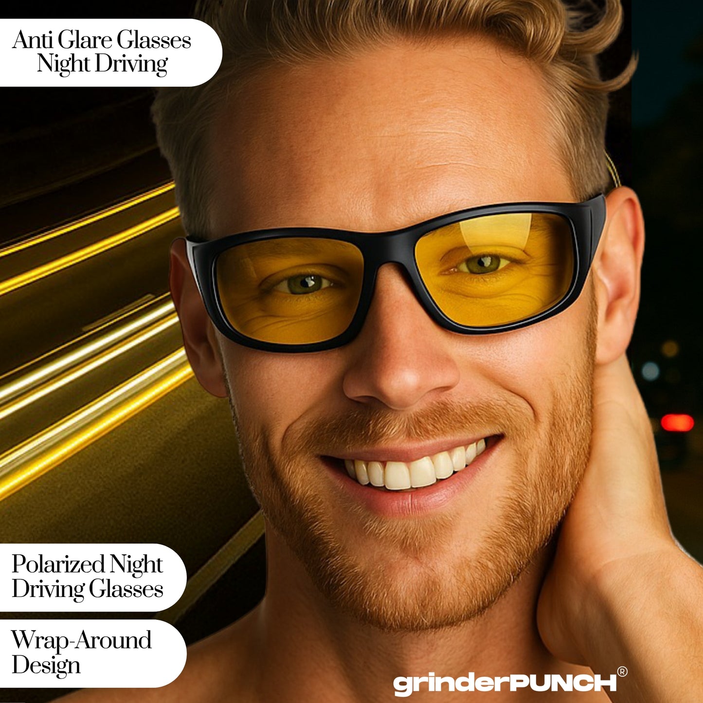 Polarized Night Vision HD Yellow Driving Sunglasses Biker Style Rider Wrap Around Style Lightweight UV Protection