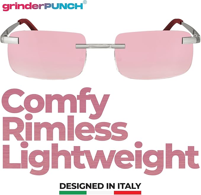 Small Slim 90's Popular Nineties Rectangular Sunglasses Clear Rimless Eyewear (Silver Frame - Pink)