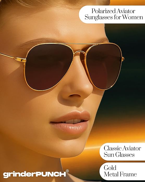 Unisex Aviator Sunglasses Metal Gold Frame/Brown Lens