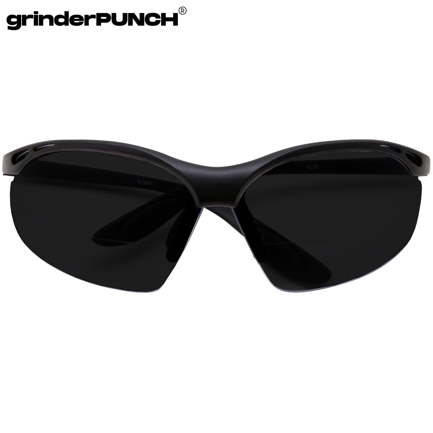 grinderPUNCH Full Lens Magnification Safety Glasses with Black Frame | Clear Lens | | Magnifying Reading Eyewear (Tinted +2.50 Diopter)