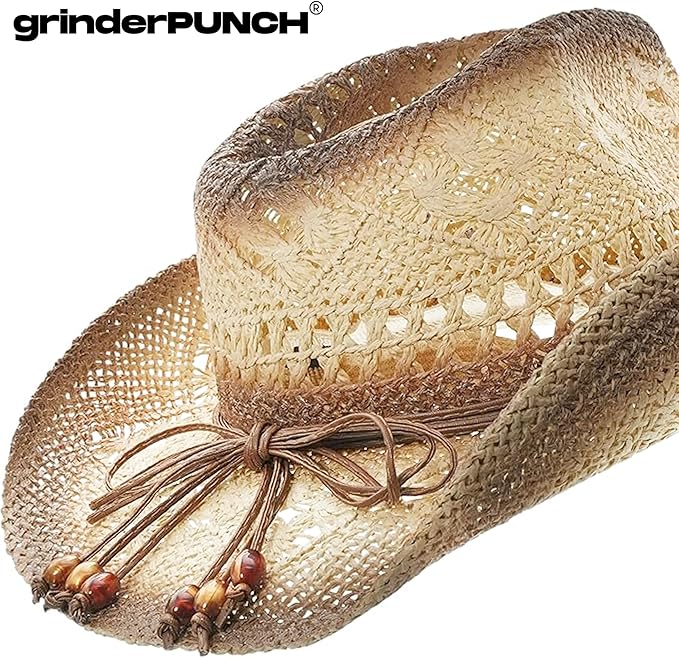 Western Outback Cowboy Hat Men's Women's Style Classic Straw Western Cowgirl Hat (Biege)
