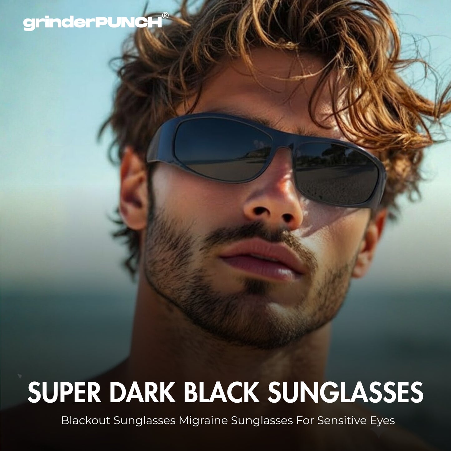 Polarized Super Dark Sunglasses  Biker Style Rider Wrap Around Style Lightweight UV Protection (Matte Frame/Superdark Lens)