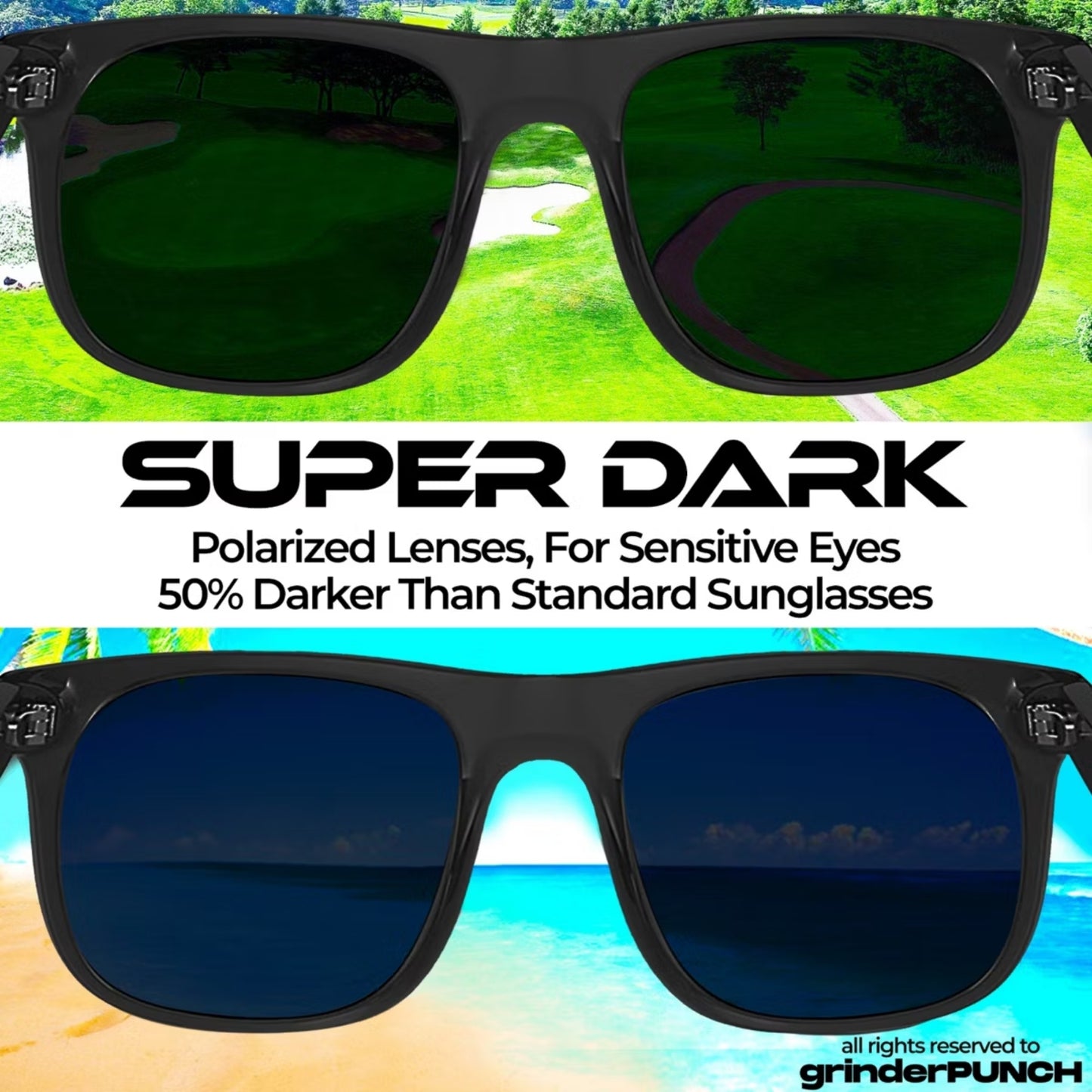 grinderPUNCH Polarized XL Sunglasses – Big Head Fit, Oversized Driving Shades, Black Lens