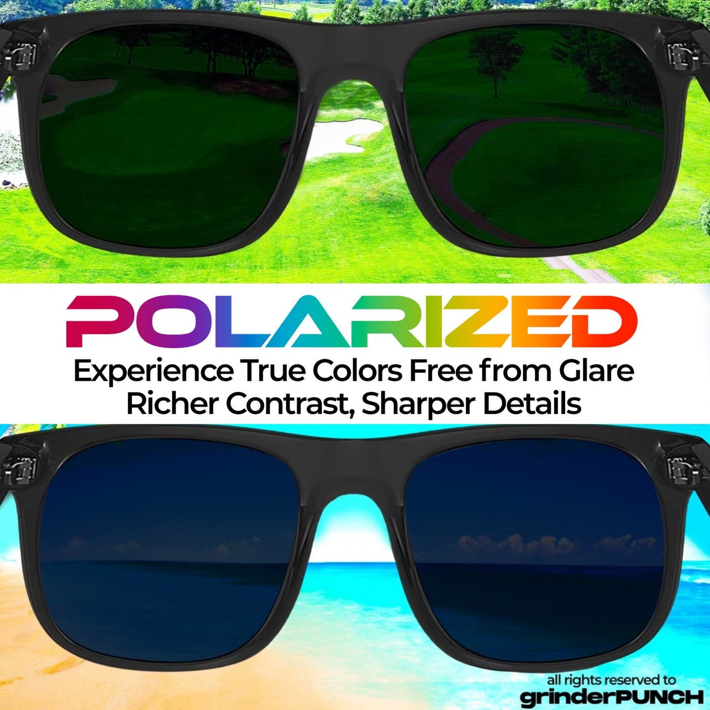 grinderPUNCH 2 Pack XL Polarized Big Wide Frame Large Head Fit Sunglasses for Sports Driving Fishing Glasses (Black Polarized Lens)