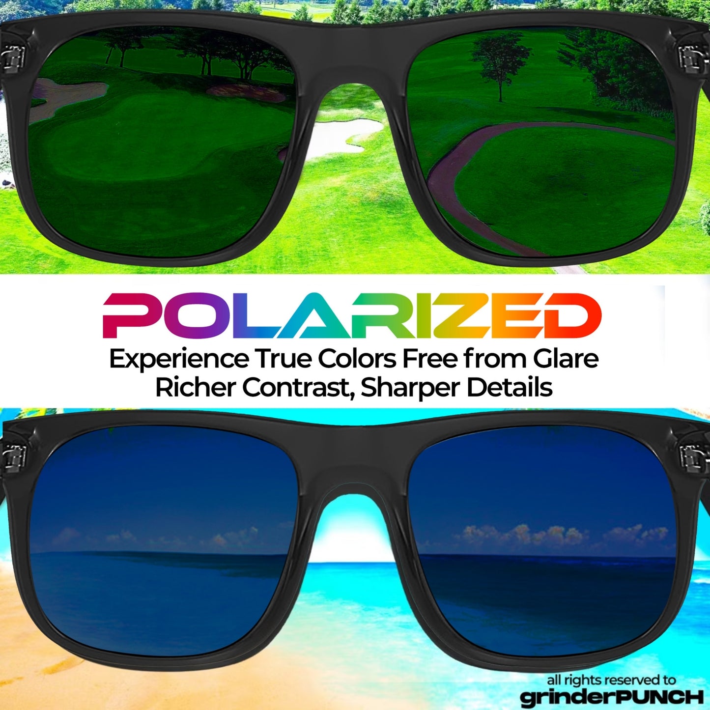 grinderPUNCH 2 Pack XL Polarized Big Wide Frame Large Head Fit Sunglasses for Sports Driving Fishing Glasses(Black & Brown Polarized Lens,)