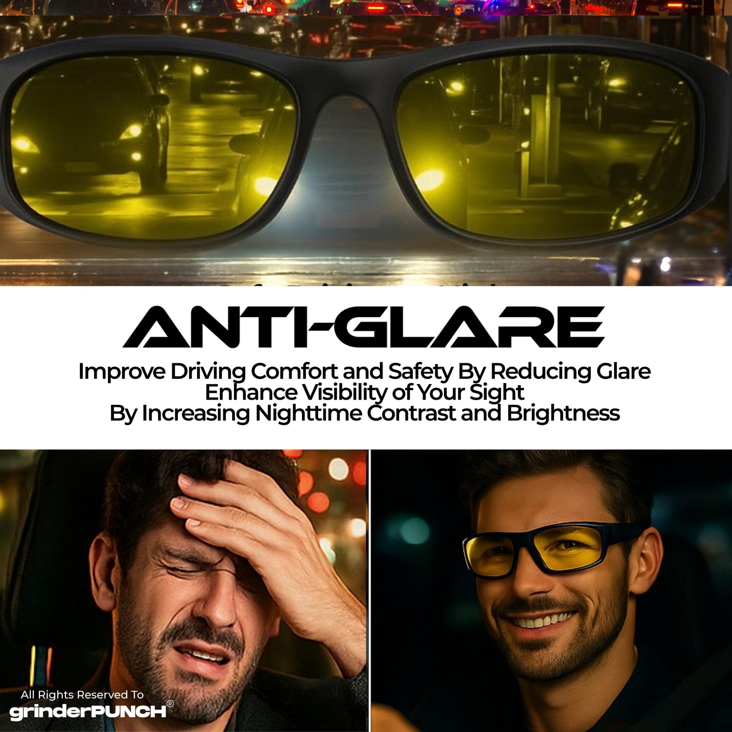 Polarized Night Vision HD Yellow Driving Sunglasses Biker Style Rider Wrap Around Style Lightweight UV Protection