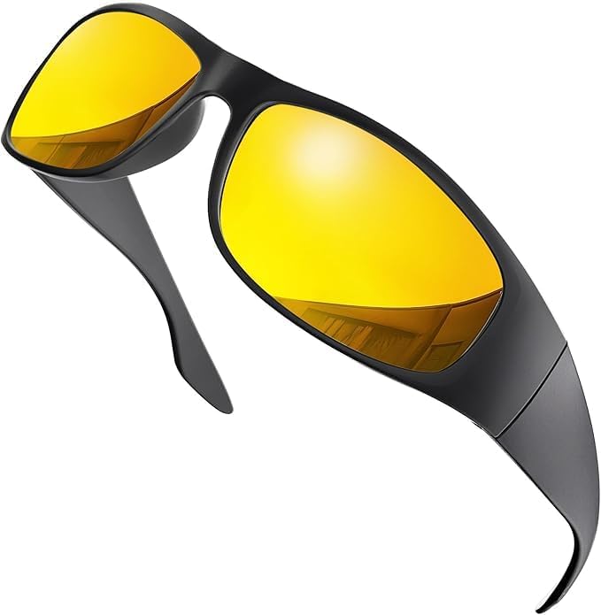 grinderPUNCH Night Driving Glasses Anti Glare Polarized For Women Men Night Vision Yellow Lens Anti Glare Driving Glasses UV Protection (Matte Frame/Yellow Lens)