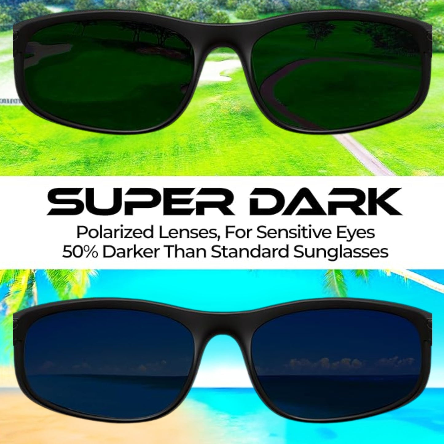 Polarized Super Dark Sunglasses  Biker Style Rider Wrap Around Style Lightweight UV Protection (Matte Frame/Superdark Lens)