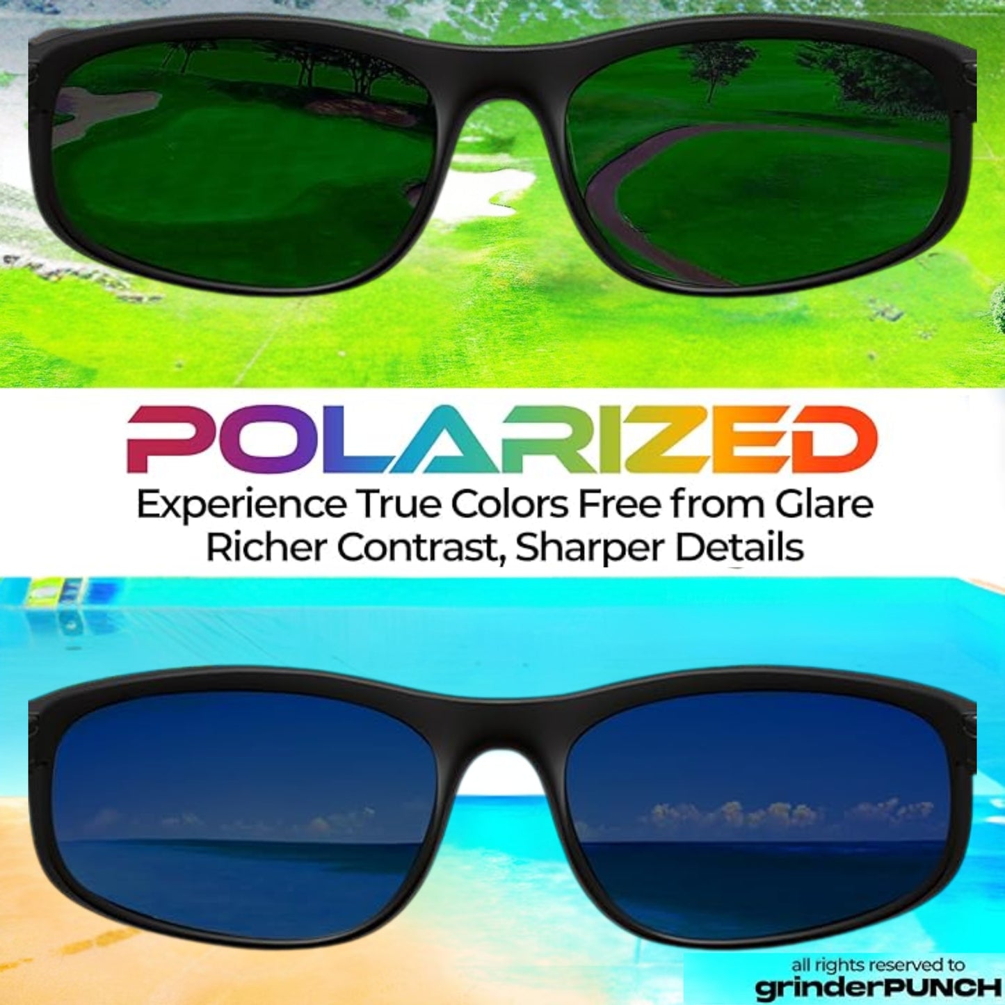 grinderPUNCH Polarized Sunglasses Men Womens Trendy Retro Sports Rectangular Wrap Around Matte Frame/Blue Lens