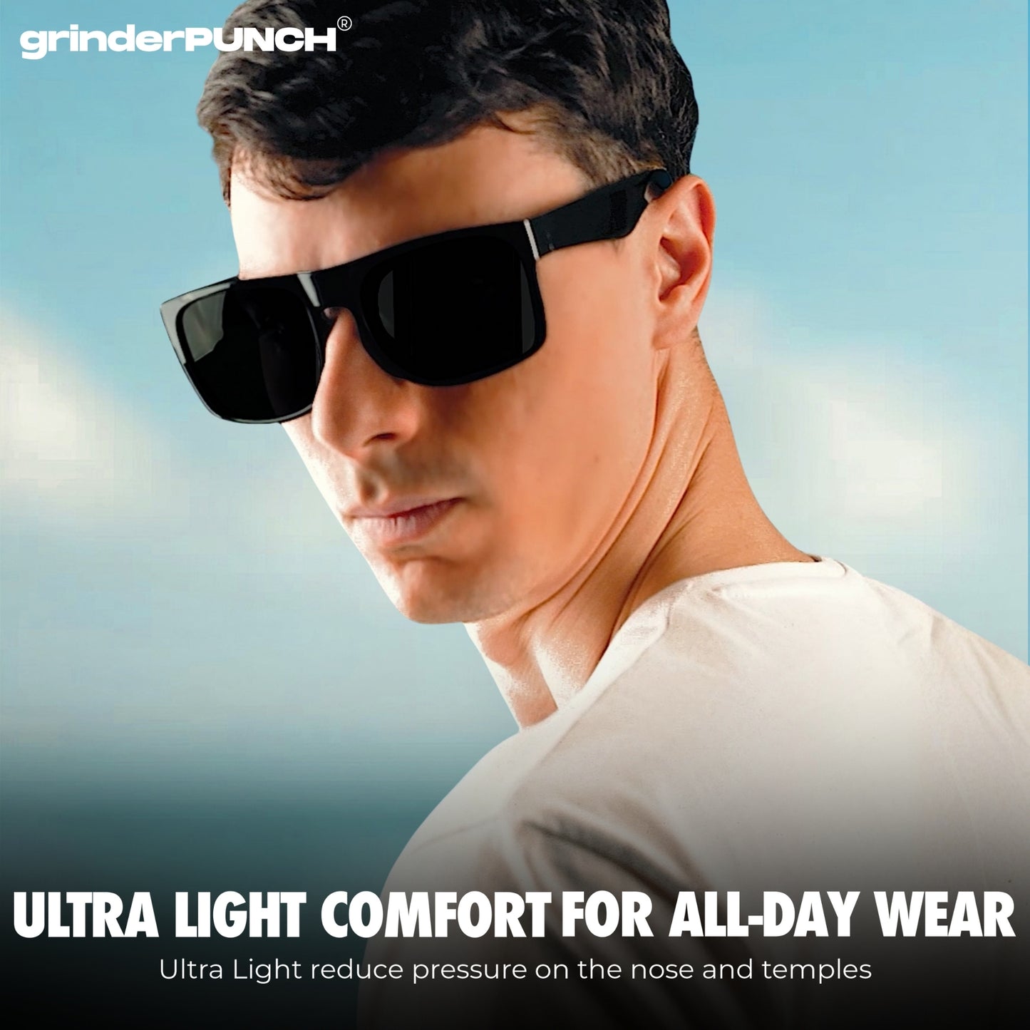 grinderPUNCH Polarized XL Sunglasses – Big Head Fit, Oversized Driving Shades, Black Lens