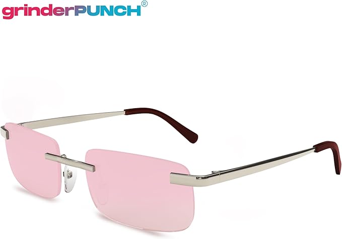 Small Slim 90's Popular Nineties Rectangular Sunglasses Clear Rimless Eyewear (Silver Frame - Pink)