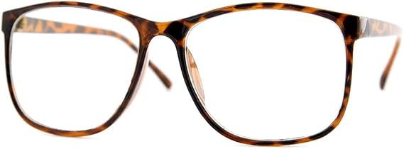 Large Nerdy Thin Plastic Frame Clear Lens Glasses (Tortoise)