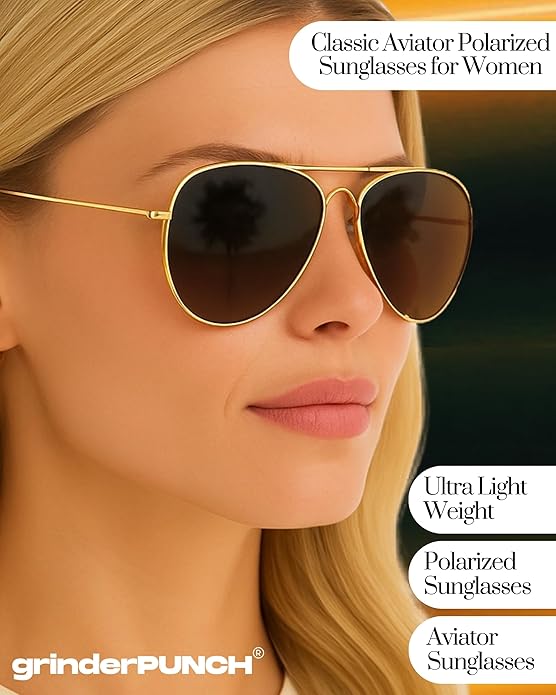 Unisex Aviator Sunglasses Metal Gold Frame/Brown Lens