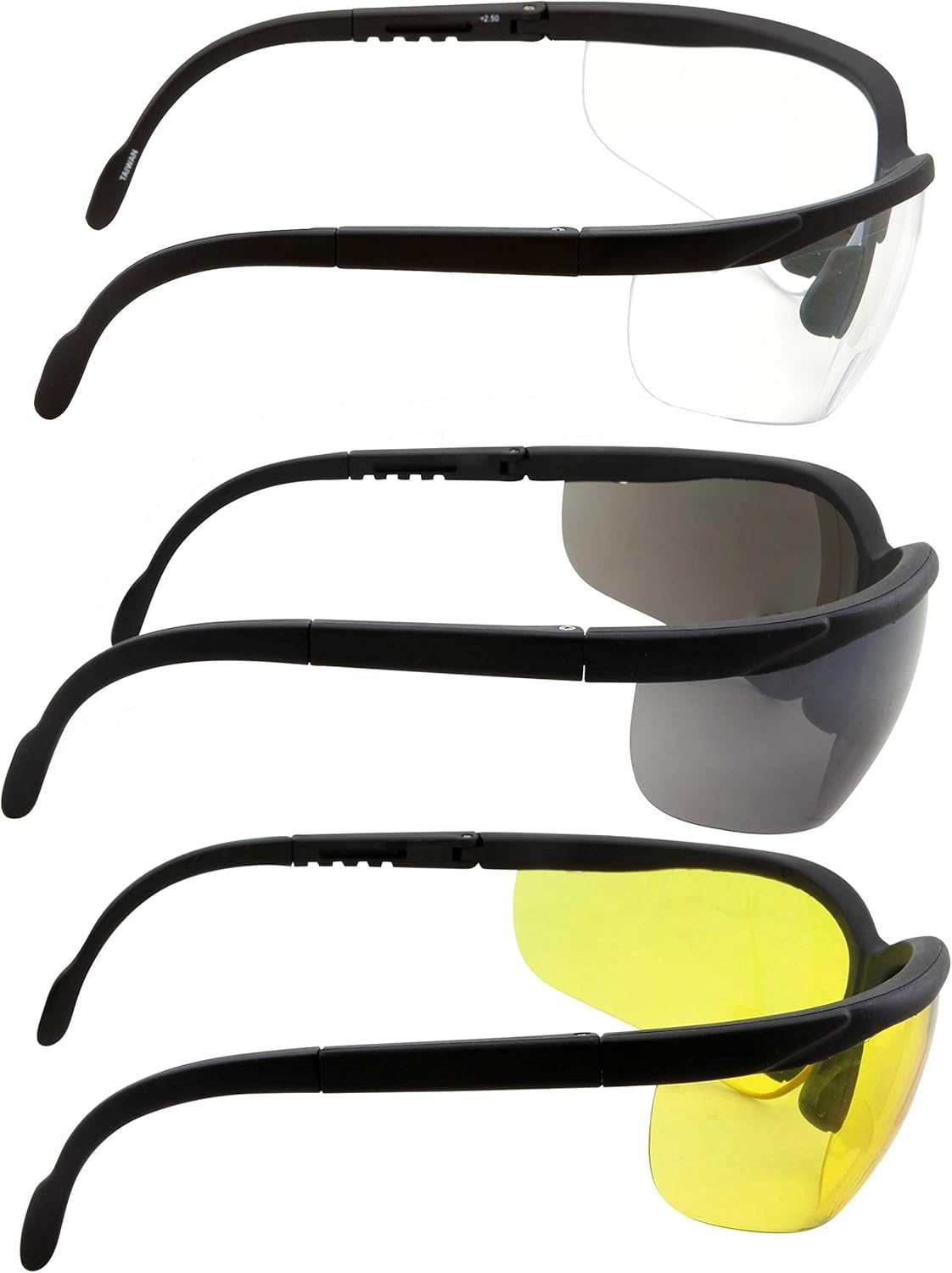 grinderPUNCH 3 Pairs Combo Bifocal Safety Reading Glasses - Assorted Colors Clear Black Yellow Lens - With Side Cover (Diopter +1.00)