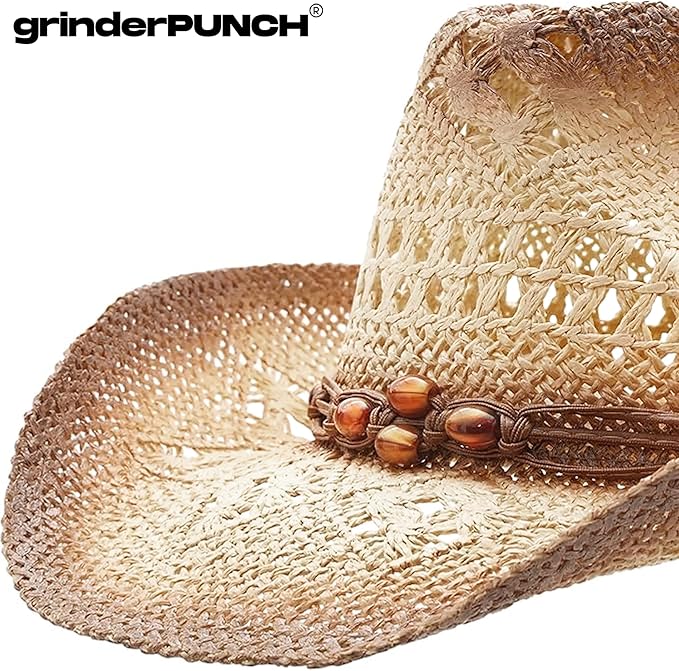 Western Outback Cowboy Hat Men's Women's Style Classic Straw Western Cowgirl Hat (Biege)