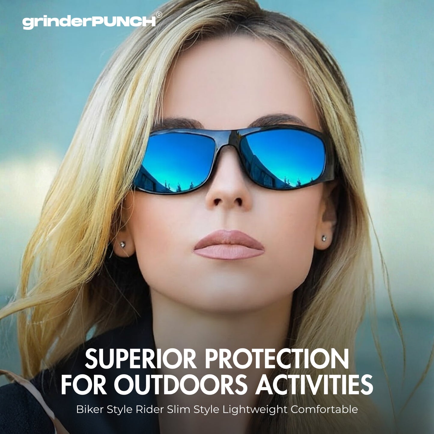 grinderPUNCH Polarized Sunglasses Men Womens Trendy Retro Sports Rectangular Wrap Around Matte Frame/Blue Lens