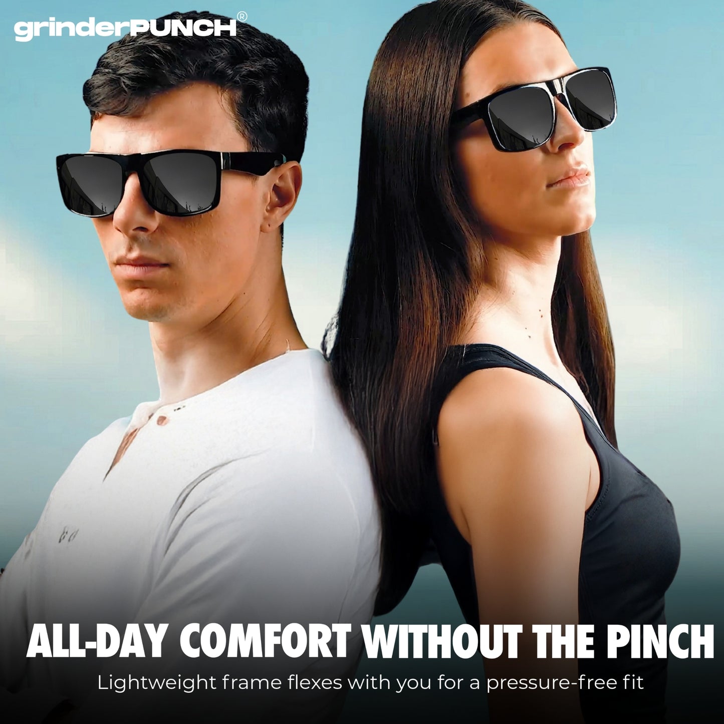 grinderPUNCH 2 Pack XL Polarized Big Wide Frame Large Head Fit Sunglasses for Sports Driving Fishing Glasses (Black Polarized Lens)