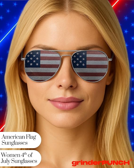 American Flag Aviator Sunglasses Glasses (Gunmetal)