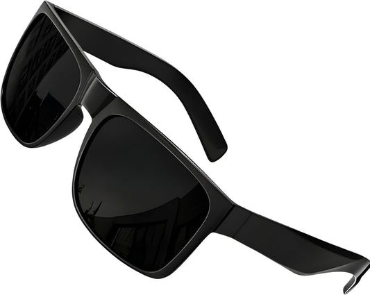 grinderPUNCH XL Polarized Sunglasses – Oversized Fit for Big Heads, Black Lens, Glossy Frame, Driving Shades