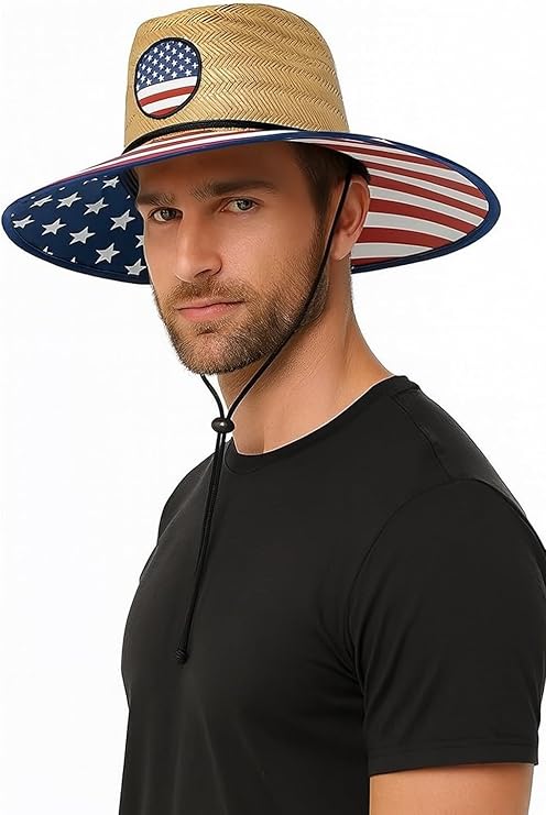 grinderPUNCH Straw Hat for Women and Men American Flag USA Patriotic Straw Hat for Women Men