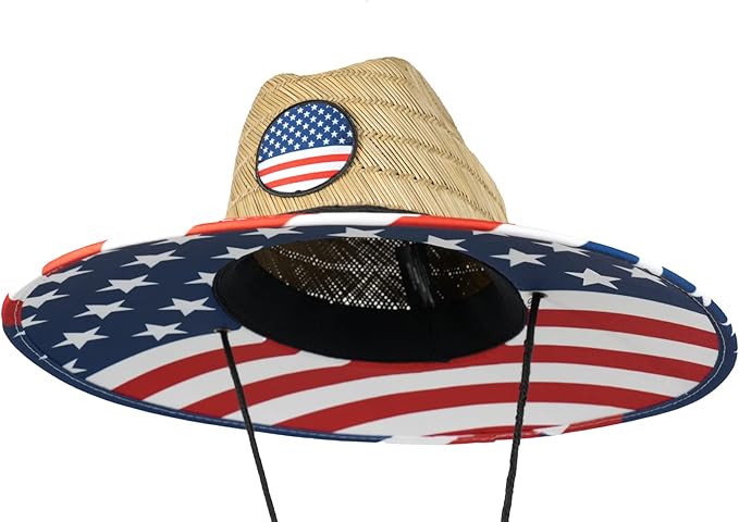 grinderPUNCH Straw Hat for Women and Men American Flag USA Patriotic Straw Hat for Women Men