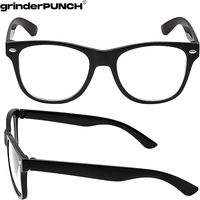grinderPUNCH Men's Black Classic Horn Rimmed Retro Sunglasses Medium
