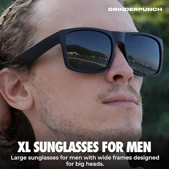 grinderPUNCH 2 Pack XL Polarized Big Wide Frame Large Head Fit Sunglasses for Sports Driving Fishing Glasses(Black & Brown Polarized Lens,)