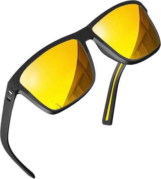 grinderPUNCH Night Driving Glasses Anti Glare Polarized For Women Men Night Vision Yellow Lens Anti Glare Driving Glasses UV Protection (Black Frame/Polarized Yellow Lens)