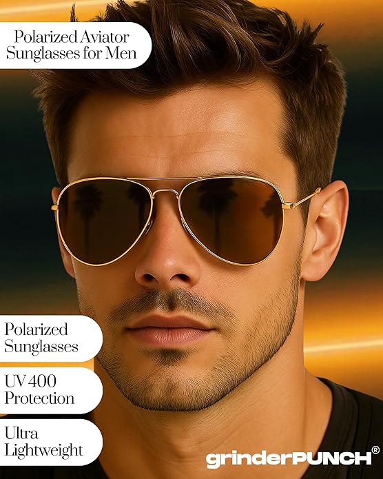Unisex Aviator Sunglasses Metal Gold Frame/Brown Lens
