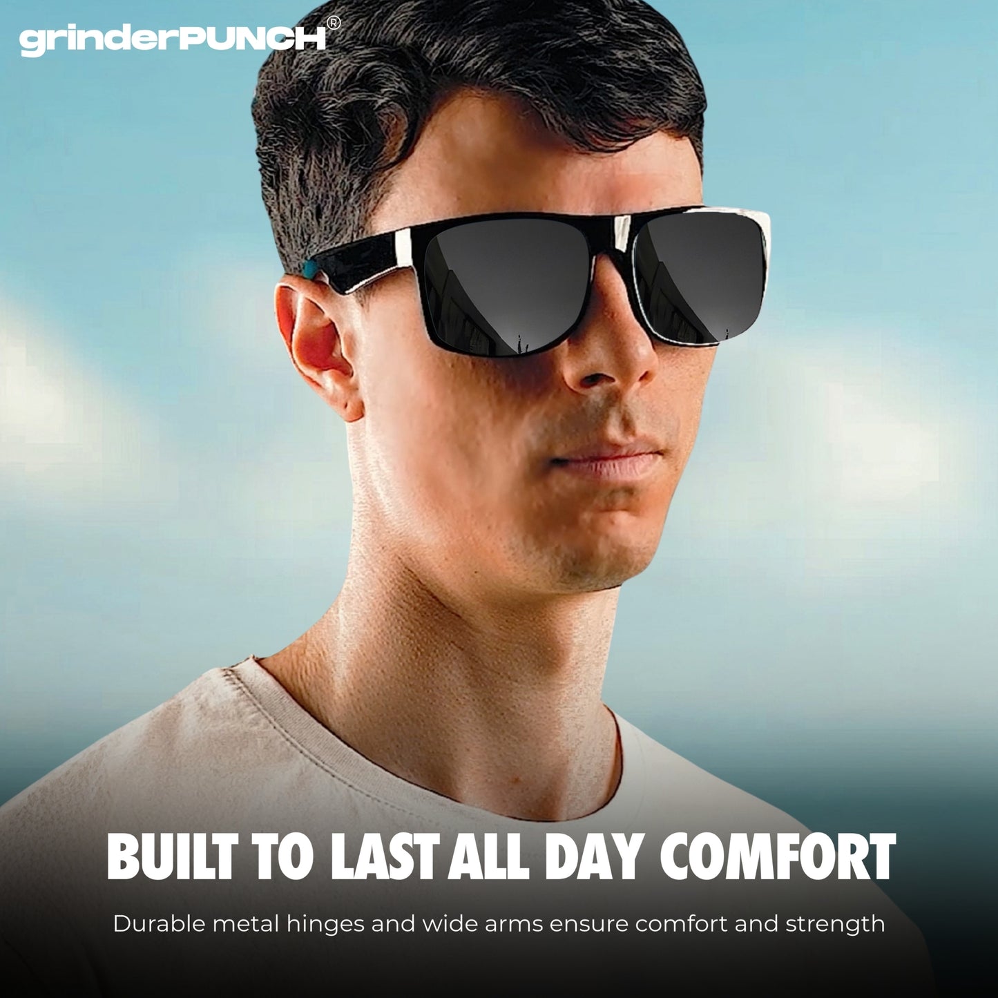 grinderPUNCH 2 Pack XL Polarized Big Wide Frame Large Head Fit Sunglasses for Sports Driving Fishing Glasses (Black Polarized Lens)