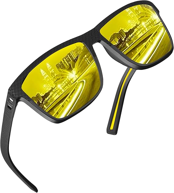 Polarized Night Vision HD Yellow Driving Sunglasses Biker Style Rider Wrap Around Style Lightweight UV Protection