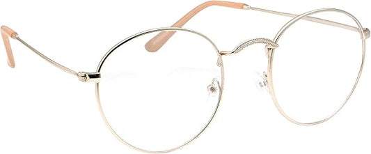 Retro Round Clear Lens Glasses Metal Frame (Gold)