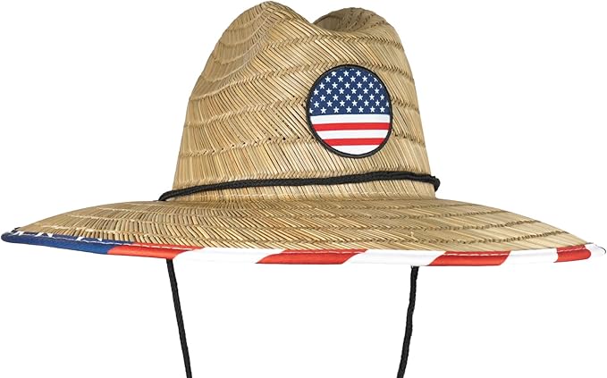 grinderPUNCH Straw Hat for Women and Men American Flag USA Patriotic Straw Hat for Women Men