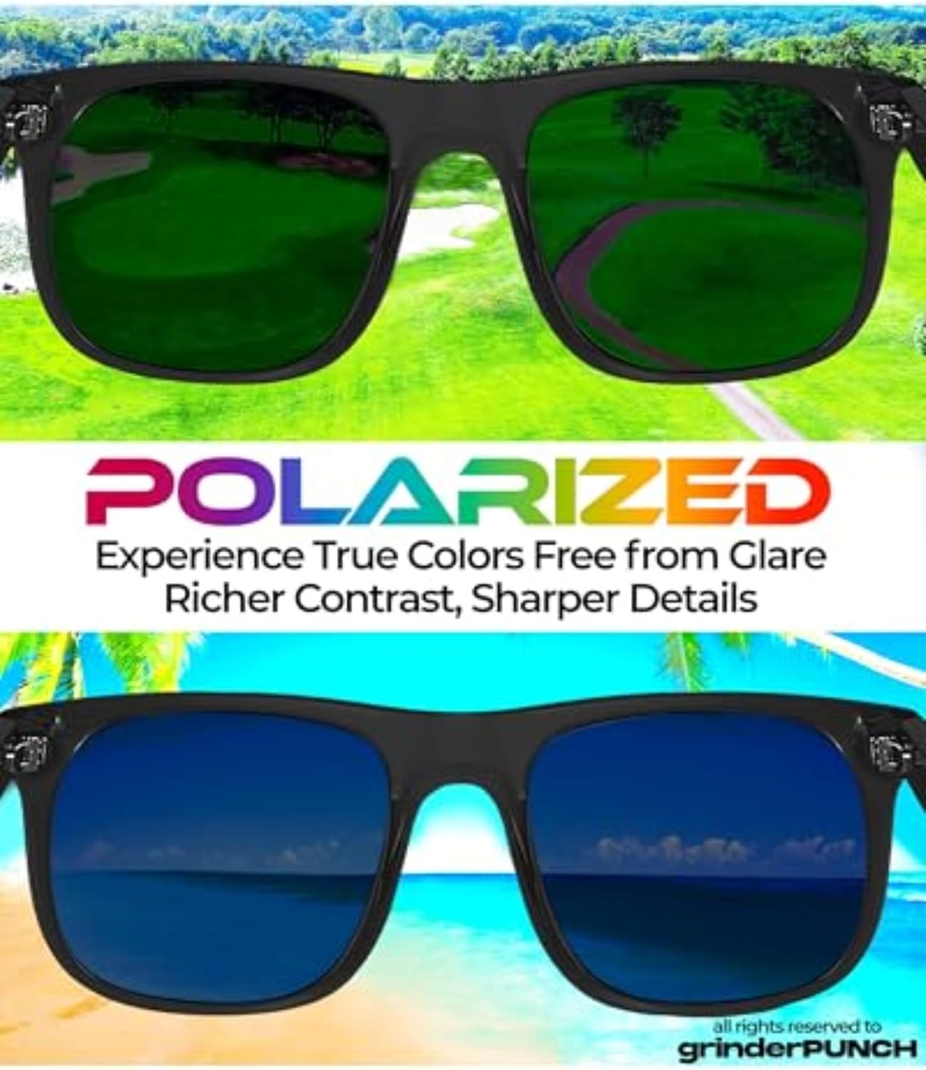 grinderPUNCH XL Oversized Polarized Sunglasses for Men – Wide Fit for Big Heads, Matte Frame, Blue Mirror Lens