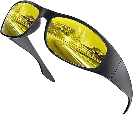 Polarized Night Vision HD Yellow Driving Sunglasses Biker Style Rider Wrap Around Style Lightweight UV Protection