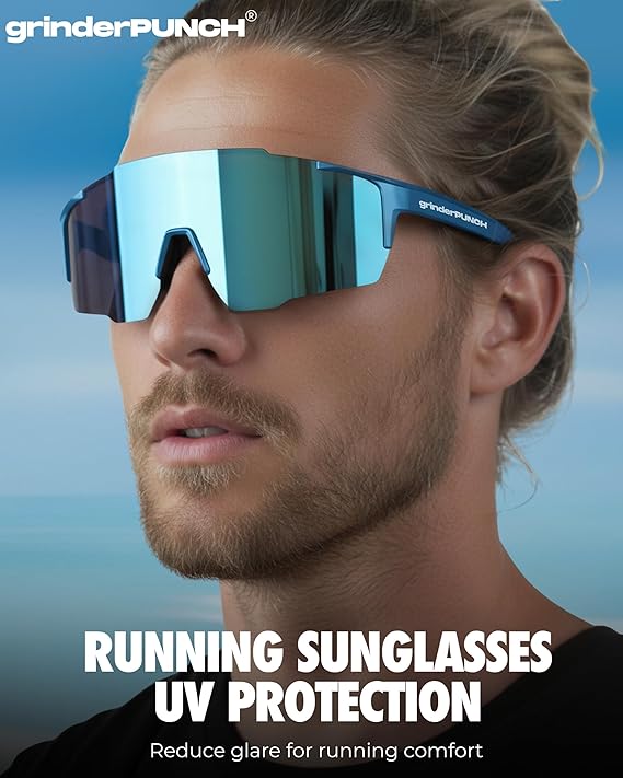 grinderPUNCH Sports Sunglasses Cycling Glasses UV Protection for Driving Running Hiking Fishing (Blue)