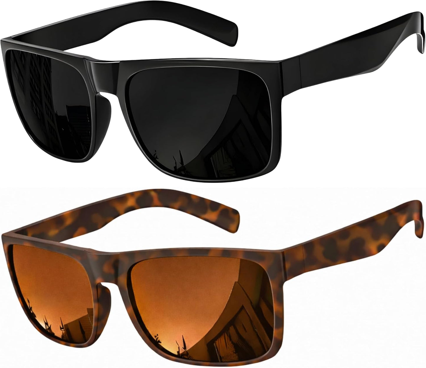 grinderPUNCH 2 Pack XL Polarized Big Wide Frame Large Head Fit Sunglasses for Sports Driving Fishing Glasses(Black & Brown Polarized Lens,) - grinderPUNCH