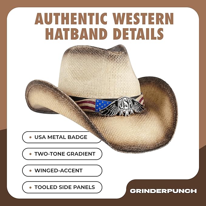 Western Outback Cowboy Hat Men's Women's Style Classic Straw Western Cowgirl Hat (White)