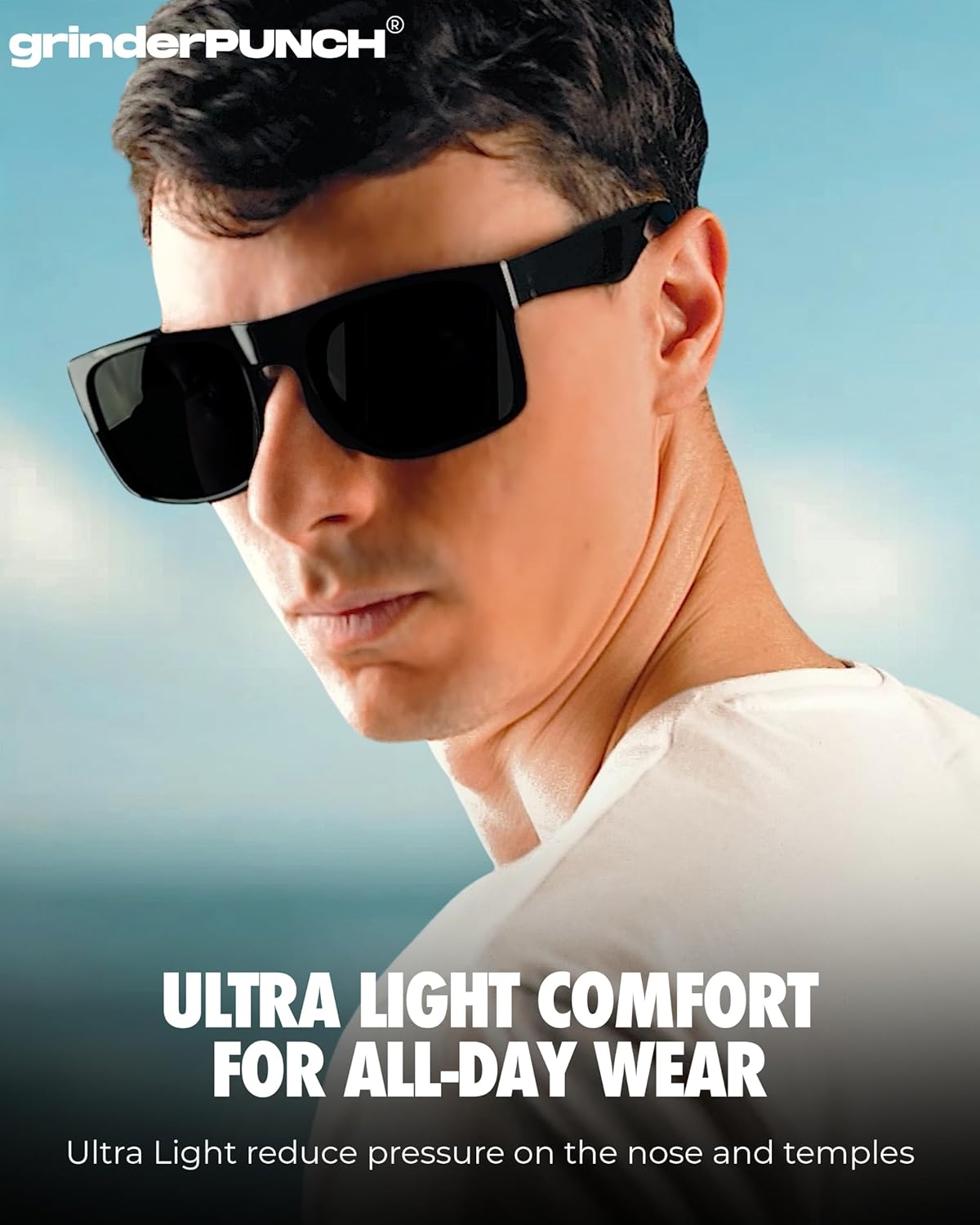 grinderPUNCH Polarized XL Sunglasses – Big Head Fit, Oversized Driving Shades, Black Lens