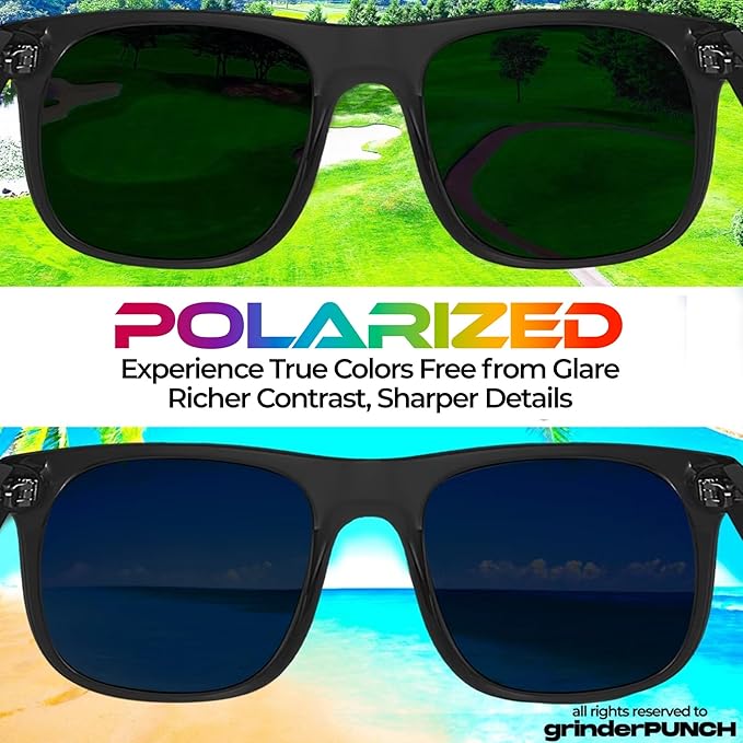 grinderPUNCH 2 Pack XL Polarized Big Wide Frame Large Head Fit Sunglasses for Sports Driving Fishing Glasses (Blue)