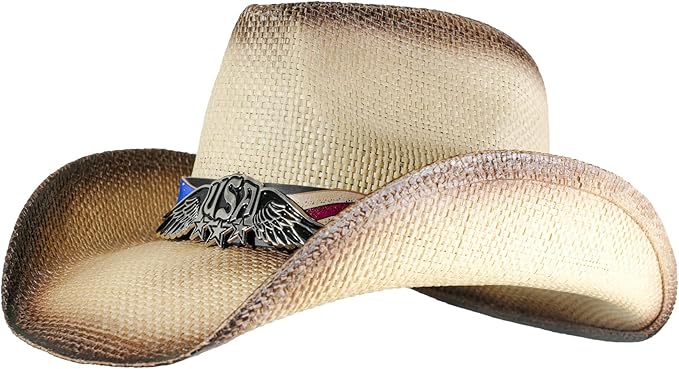 Western Outback Cowboy Hat Men's Women's Style Classic Straw Western Cowgirl Hat (White)
