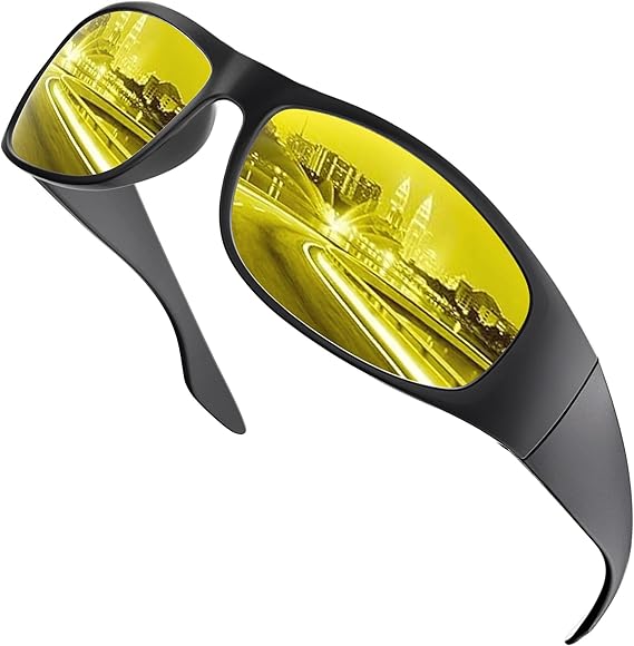 Polarized Night Vision HD Yellow Driving Sunglasses Biker Style Rider Wrap Around Style Lightweight UV Protection