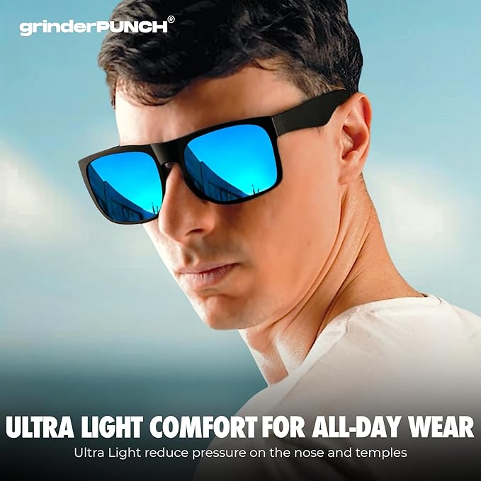 grinderPUNCH 2 Pack XL Polarized Big Wide Frame Large Head Fit Sunglasses for Sports Driving Fishing Glasses (Blue)