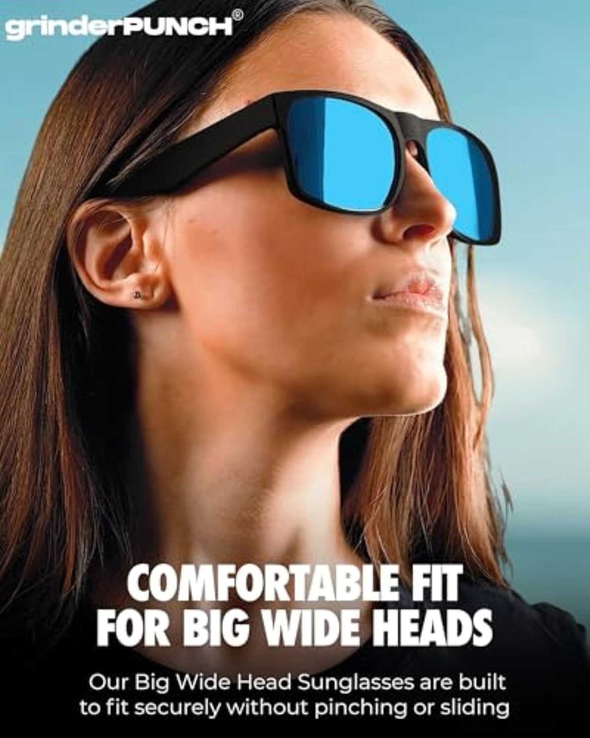 grinderPUNCH XL Oversized Polarized Sunglasses for Men – Wide Fit for Big Heads, Matte Frame, Blue Mirror Lens